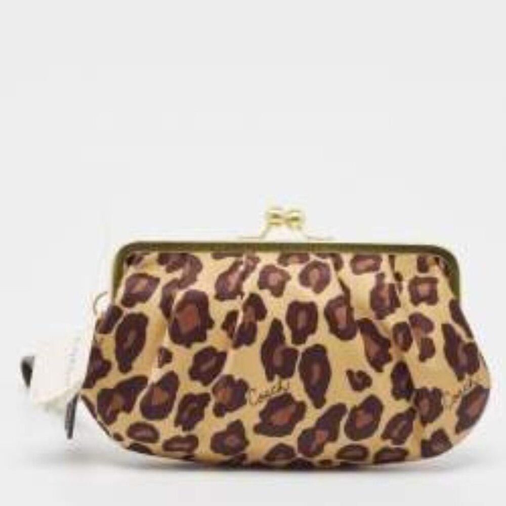 Rare - NWOT Coach Gold Leopard Print Satin Ocelot Kisslock Clutch (no strap)